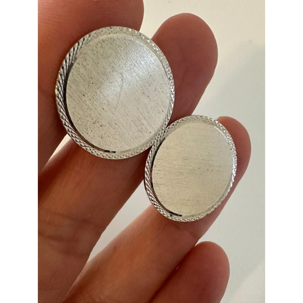 Lamode Sterling Silver Cufflinks Round Etched Edges Signed Circles 925